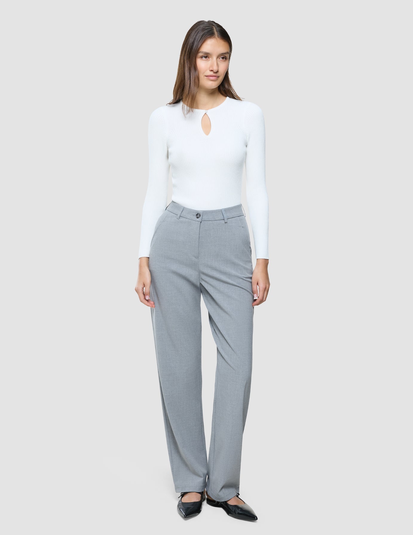 Women Fine Knit Rib Long Sleeve Off White